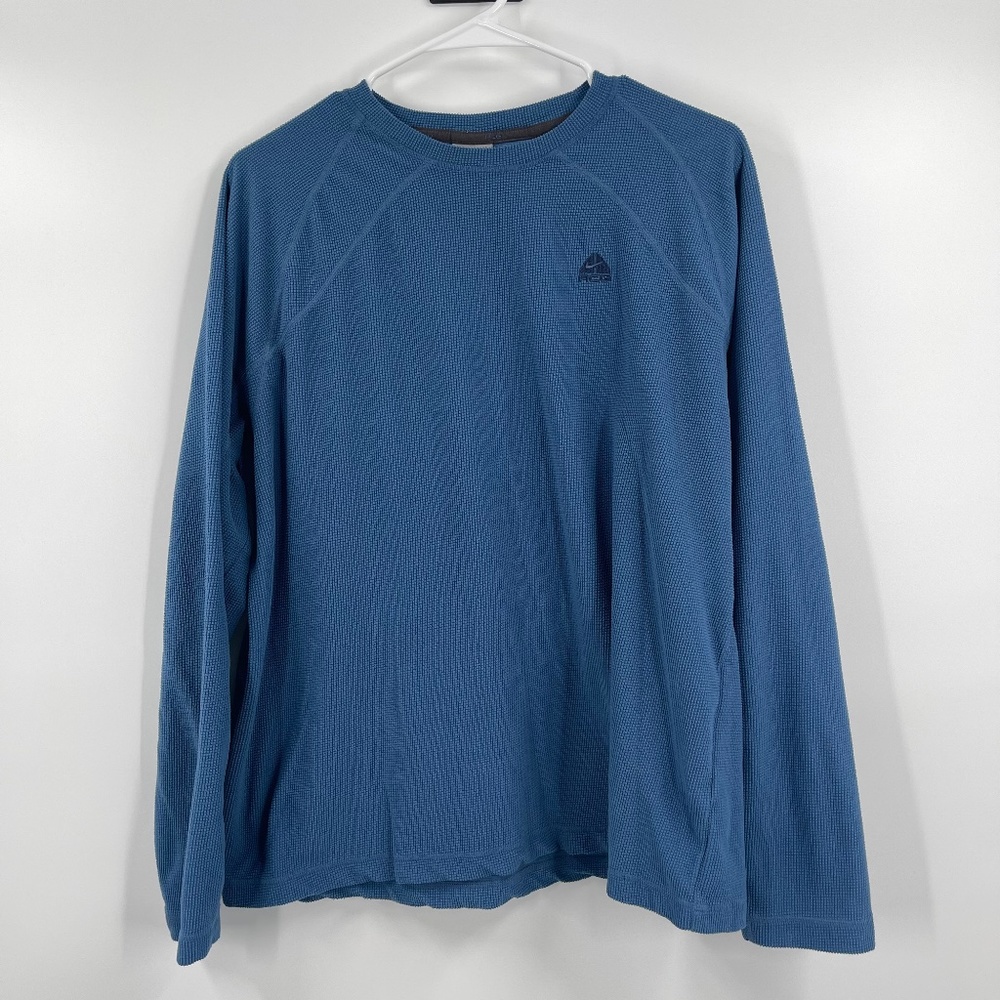 Nike ACG Vintage Long Sleeve Shirt Mens L Waffle Knit Crew Neck Thermal Blue